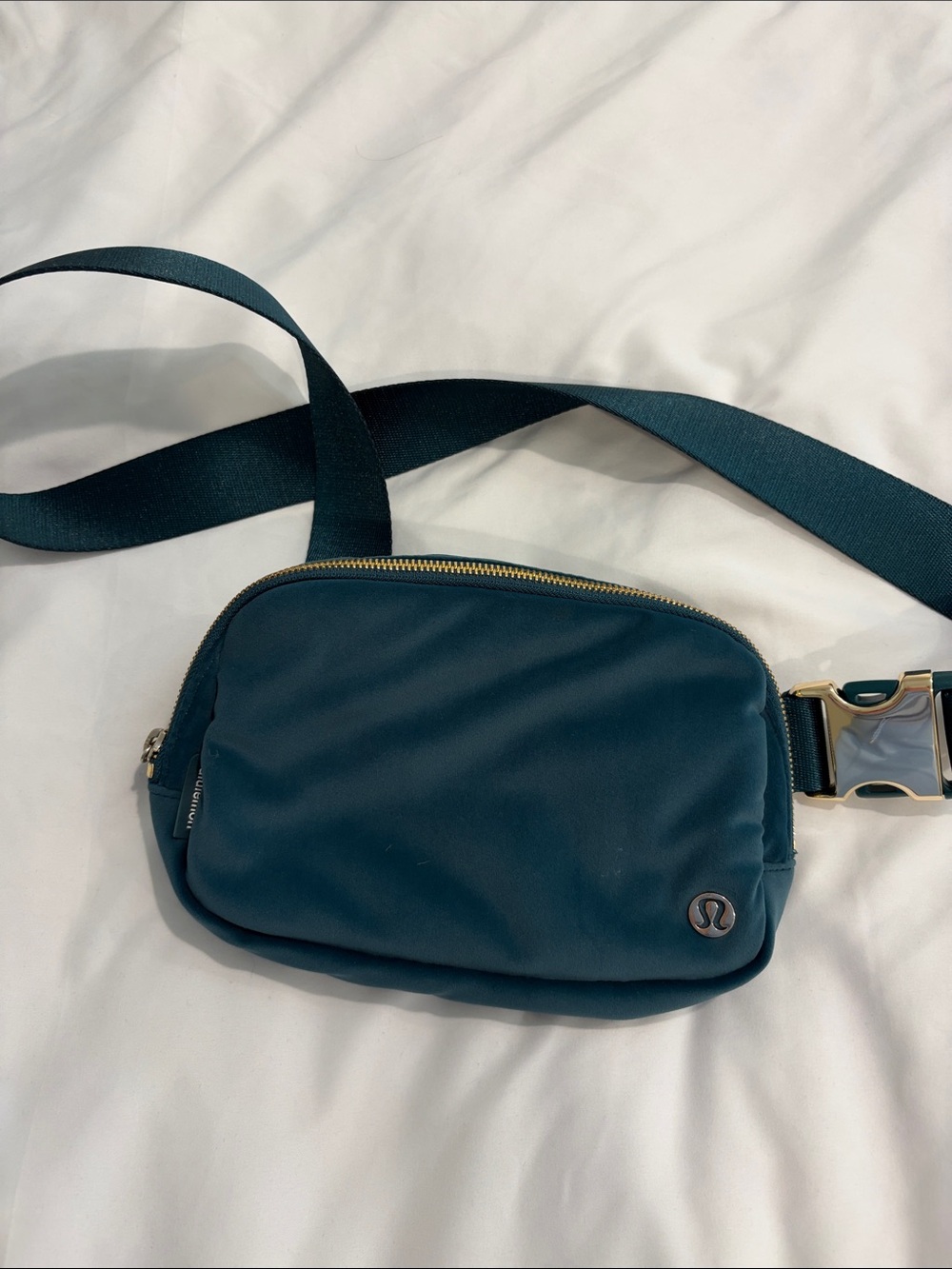lululemon athletica green velvet belt bag with gold hardware